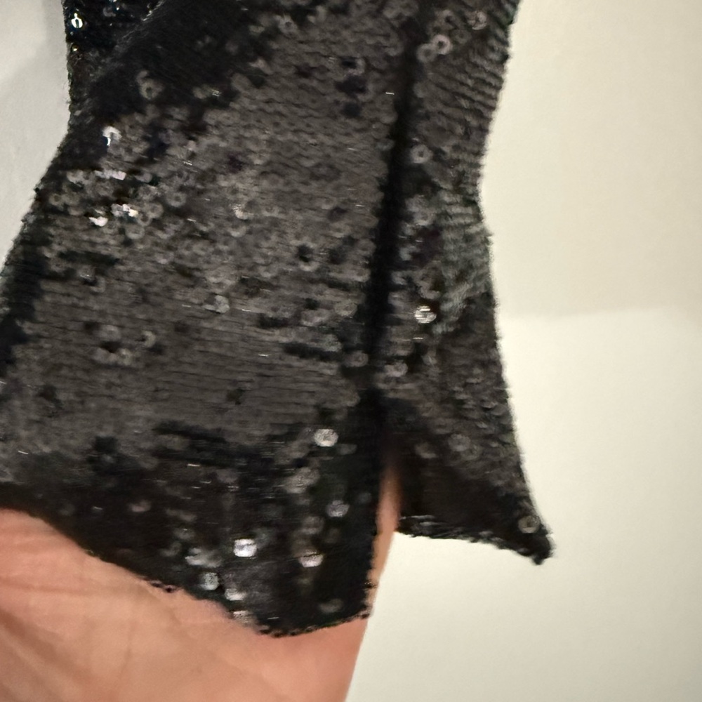 Zara Black Sequined Cropped Blazer with Satin Lapel - Picture 7 of 9